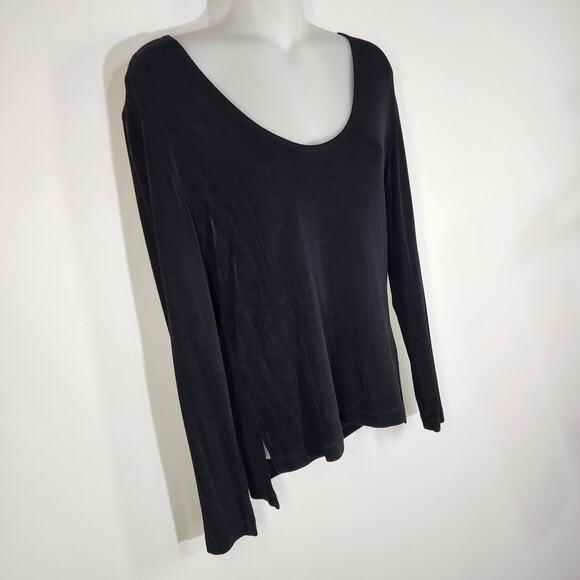 Chico's Travelers Womens Tee Black Knit Slinky Scoop Neck Long Sleeve Medium Top - Picture 4 of 9